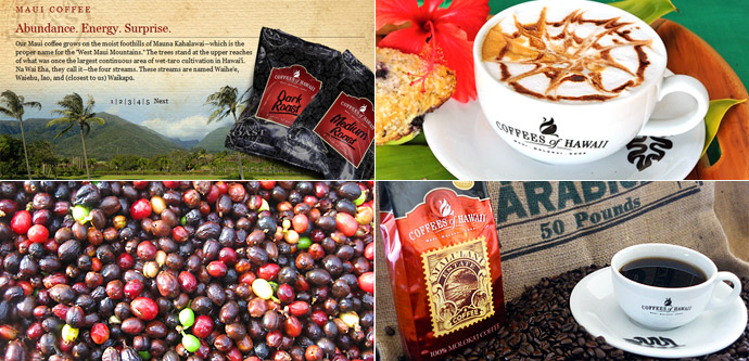 Виды гавайского кофе и сайта Coffees of Hawaii
